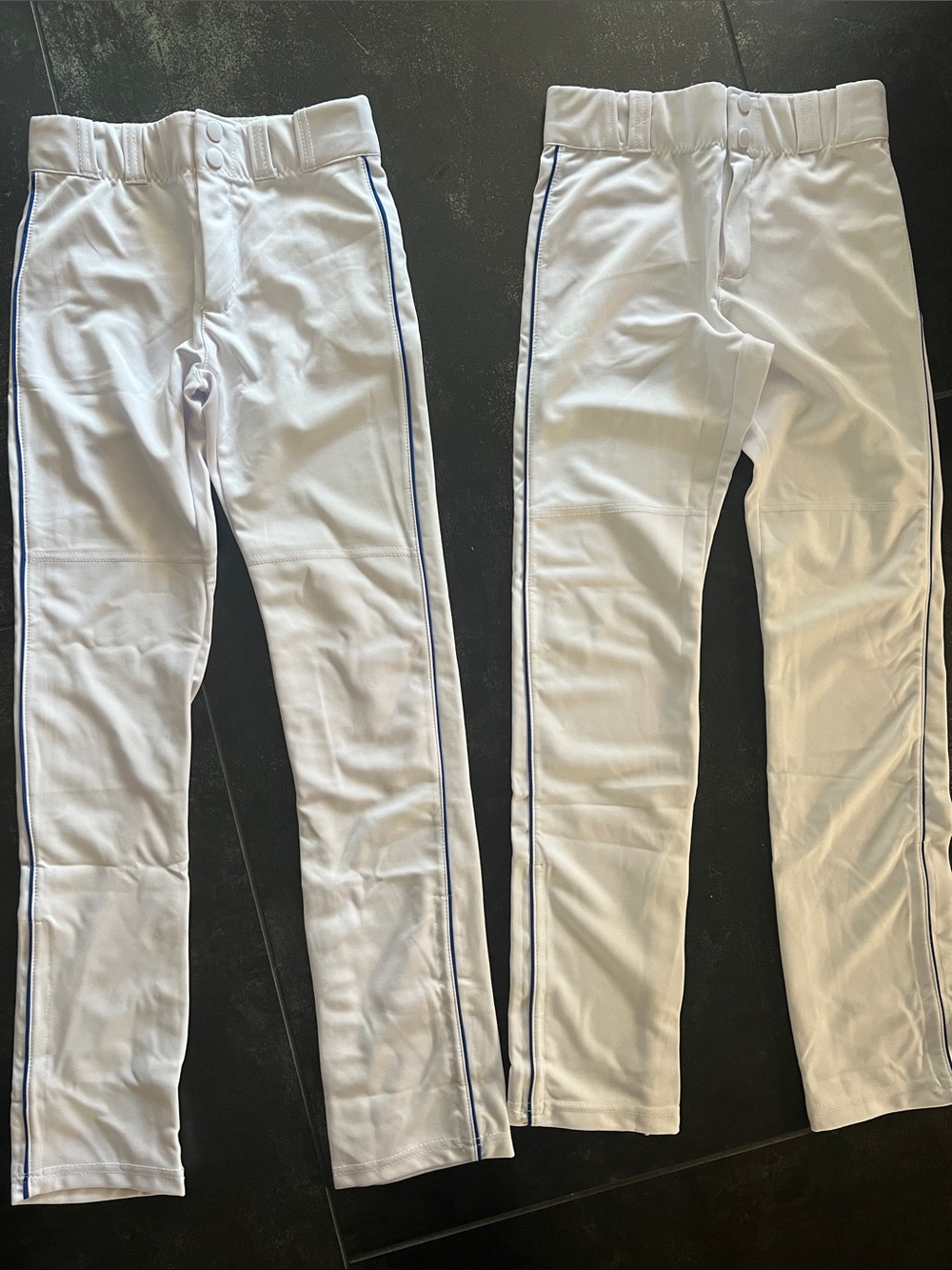 Youth White Baseball Pants with Navy Side Stripe